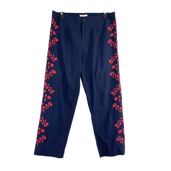 NEW Frances Valentine Navy & Red Floral Embroidered Pants - Women's Size 6 - Picture 1 of 8